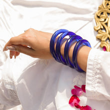 Load image into Gallery viewer, Neelima | Blue Glass Bangle Pair with Crystal Cuts | Kanchan ~ Bangles of Glass
