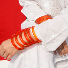 Load image into Gallery viewer, Sunheri | Orange Glass Bangle Pair with Crystal Cuts | Kanchan ~ Bangles of Glass
