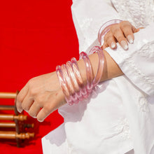 Load image into Gallery viewer, Gulaabi | Pink Glass Bangle Pair with Crystal Cuts | Kanchan ~ Bangles of Glass
