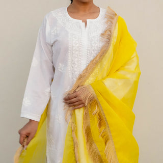 Basanti Dupatta | Yellow Tissue Dupatta with Golden Zari | Kinari 2024