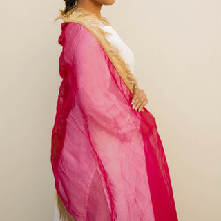 Mehr Dupatta | Hot Pink Tissue Dupatta with Golden Zari | Kinaari 2024