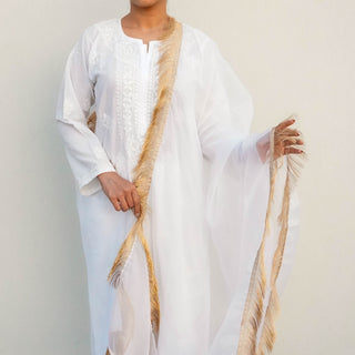 Chandni Dupatta | White Tissue Dupatta with Golden Zari | Kinaari - Dupattas from Agra