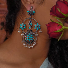 Load image into Gallery viewer, Meenakshi | Stone Work Floral Pearl Jhumka Style Earrings | Shaam Rangeen
