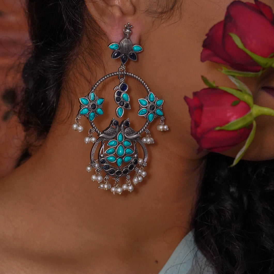 Meenakshi | Stone Work Floral Pearl Jhumka Style Earrings | Shaam Rangeen