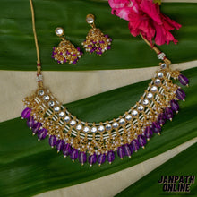 Load image into Gallery viewer, Nayanthara | Golden Purple Stonwork Choker Set | Abhushanam
