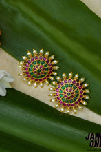 Load image into Gallery viewer, Diya | Red &amp; Green Stonework Earrings | Abhushanam
