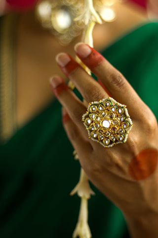 Durgeshwari Flower Style Kundan Ring