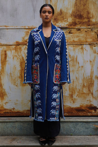 The Rabari Pockets Blue Denim Trench Coat | Durga Pujo & Navratri Special Hasrat Gully Drop