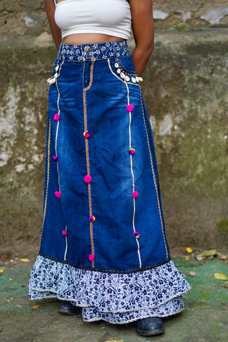 The Red Pom Pom Denim Skirt | Durga Pujo & Navratri Special Hasrat Gully Drop