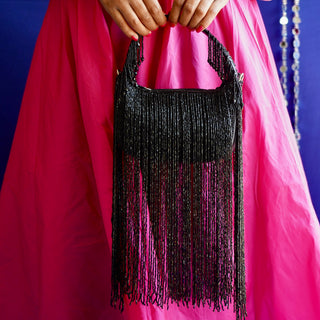 Lady of the Night ~ Black Glass Beaded Bag | Bheeni Bheeni