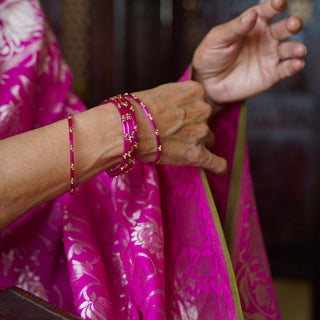 Gudhal | Rani Pink Stone Studded Glass Bangle (Set of 6) | Kanchan 2024