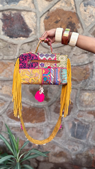 Aamna | Hand Embroidered Mirrorwork Duffel with Strap
