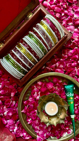 The Rangrasiya Stack | Stack of 24 Glass Bangles