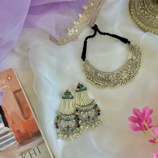 Safeed Moti Combo - Nargis Heritage Jhumka & Veena Choker | Combo Sale Sept'24