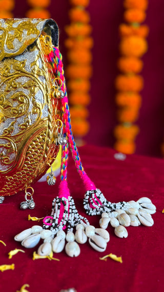 The Phoolwari Brass Clutch | Handcrafted Gold-Silver Bag with Tribal Hangings