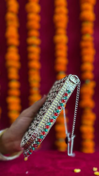 The Gulshan Bag | Embossed Metallic Phone Pouch with Flowers