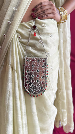The Gulshan Bag | Embossed Metallic Phone Pouch with Flowers