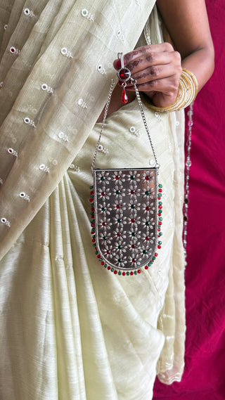 The Gulshan Bag | Embossed Metallic Phone Pouch with Flowers