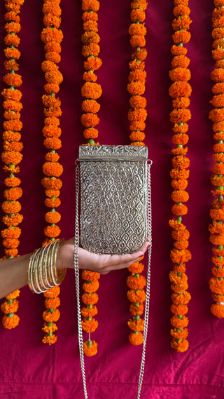 The Sandook Bag | Heritage Inspired Brass Metallic Bag