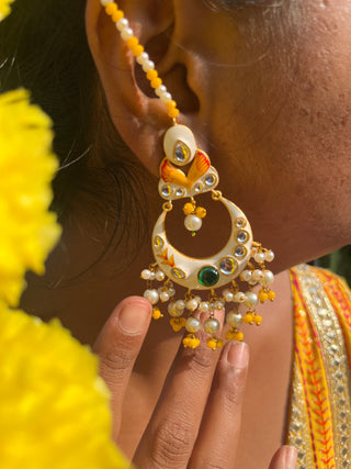 Suchi Yellow Meenakari Jhumka