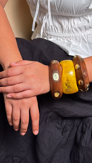 The Sunshine Stack | Vintage Wooden & Resin Bangle Stack