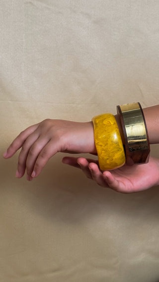 The Sunshine Pair | Vintage Wooden & Resin Bangle Stack