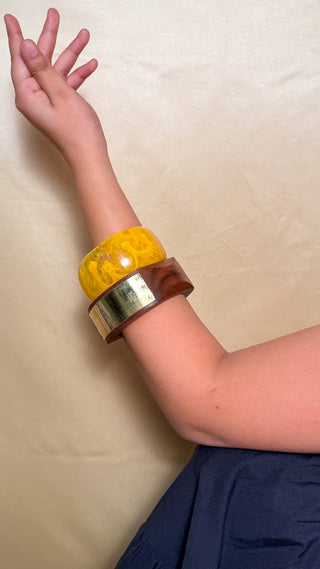 The Sunshine Pair | Vintage Wooden & Resin Bangle Stack