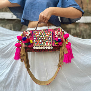 Apsara Mirrorwork Duffel with Mirrorwork Belt | Kutchi Vintage Mirrorwork Duffels October'24