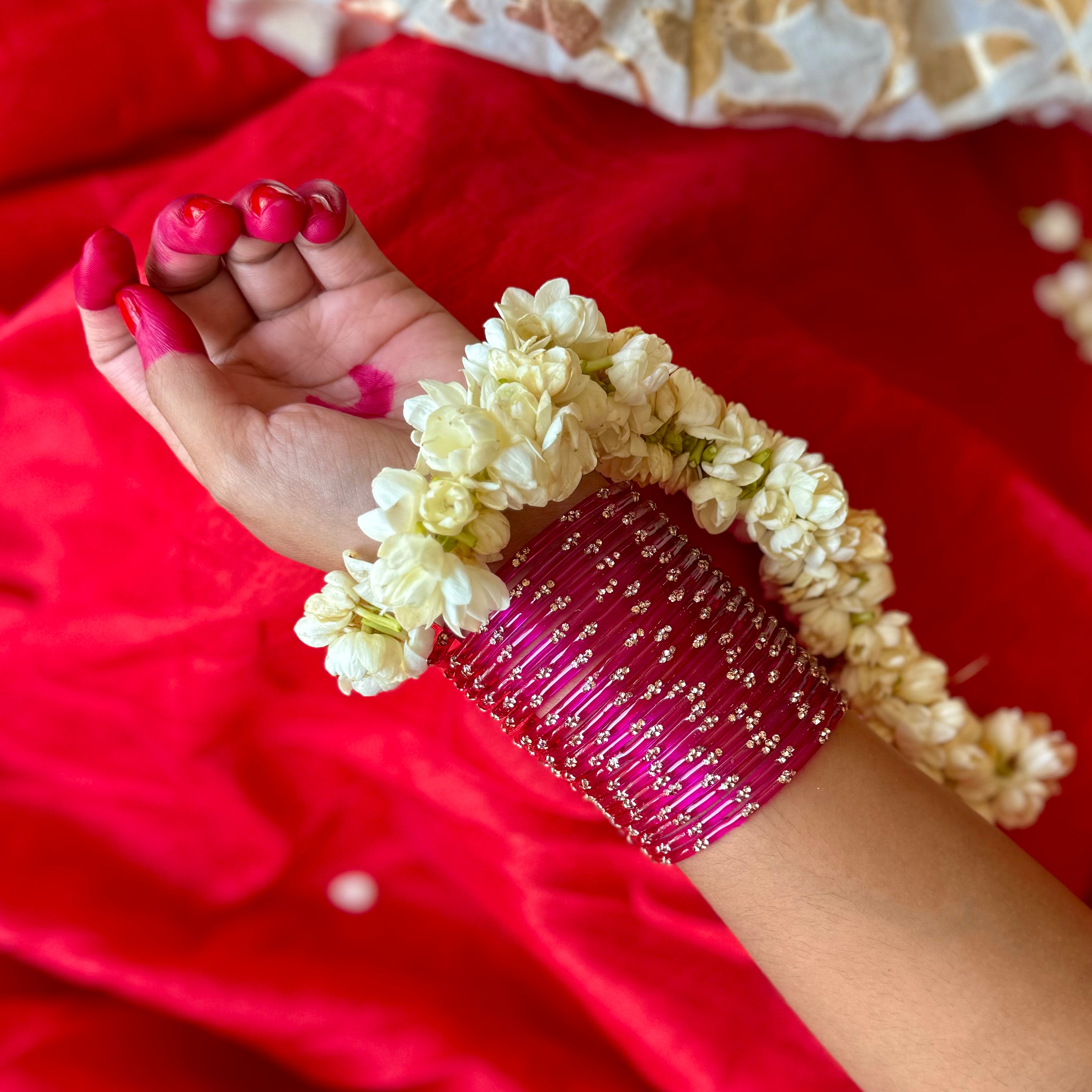 Gudhal Rani Pink Stone Studded Glass Bangle (Set of 12) Kanchan 2024