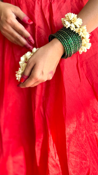 Taazgi | Green Raindrop Glass Bangles (Set of 12) | Kanchan October'24