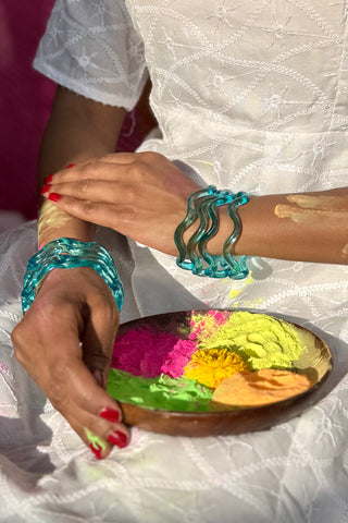 Jalpari | Light Blue Chandralekha Twisted Glass Colored Bangles