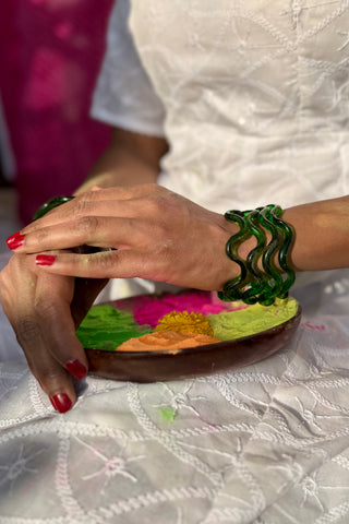 Vatika | Green Chandralekha Twisted Glass Colored Bangles