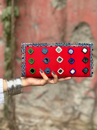 Saraswati Mashru Silk Wallet with Mirror Work