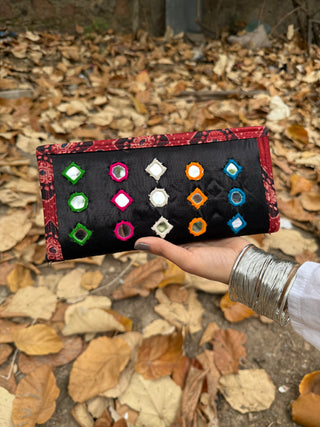 Nisha Mashru Silk Wallet with Mirror Work