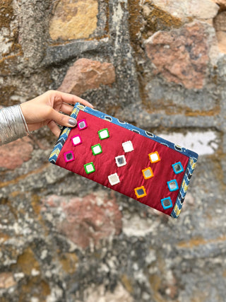 Abha Mashru Silk Wallet with Mirror Work