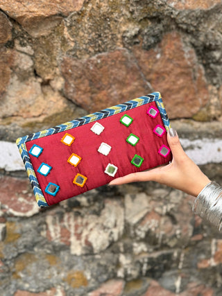 Abha Mashru Silk Wallet with Mirror Work