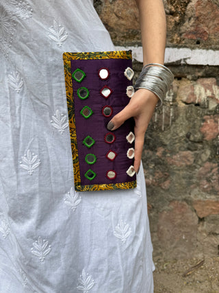 Anshita Mashru Silk Wallet with Mirror Work