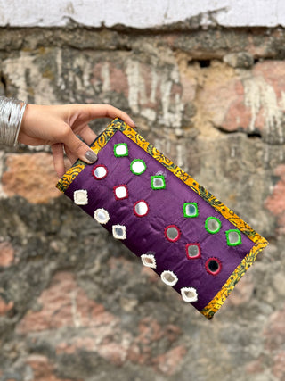 Anshita Mashru Silk Wallet with Mirror Work