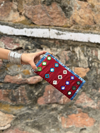 Bahaar Mashru Silk Wallet with Mirror Work