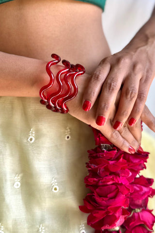 Sindoori Rekha | Maroon Chandralekha Twisted Glass Colored Bangles