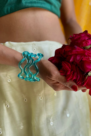 Jalpari | Light Blue Chandralekha Twisted Glass Colored Bangles