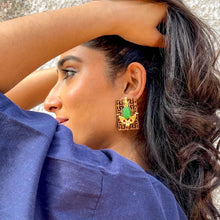 Load image into Gallery viewer, Ferhana | Rectangular Green Stone Earring  | Sanobar - Wooden Jewellery
