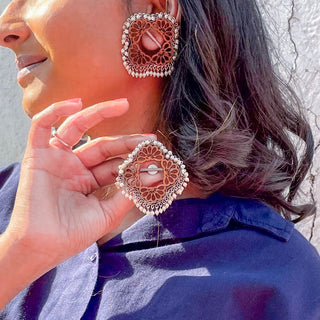 Khush Bakht | Cutwork Wooden and Pearl Earrings| Sanobar - Wooden Jewellery