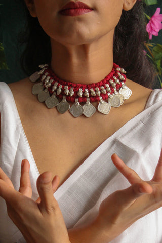 Amrapali Coin Choker with Maroon Threads