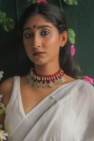 Amrapali Coin Choker with Maroon Threads