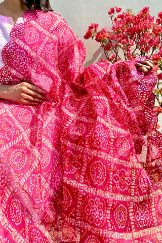 Gulaabi Shaam | Pink Kota Doria Mirror Work Dupatta