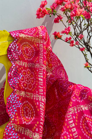 Gulaabi Shaam | Pink Kota Doria Mirror Work Dupatta