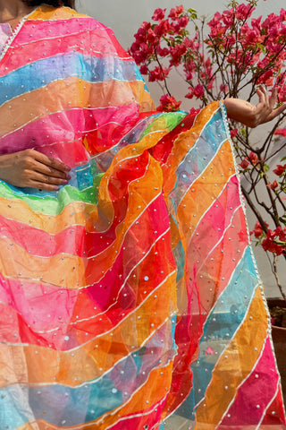 Rang Lehar | Multicolored Lehenriya Organza Dupatta