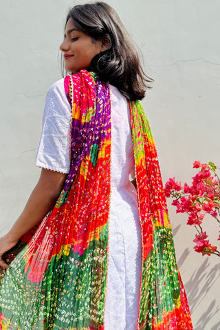 Satrangi Bandini Dupatta | Multicolored Bandini Dupatta with Mirror Specks