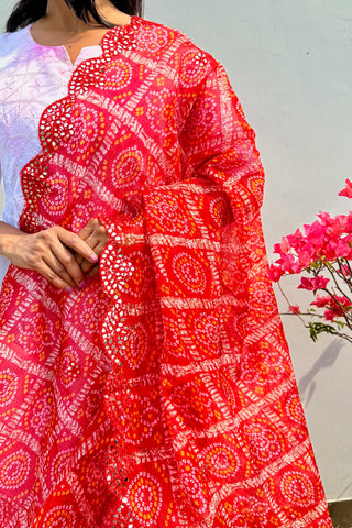 Surkh Aasman | Red Kota Doria Mirror Work Dupatta